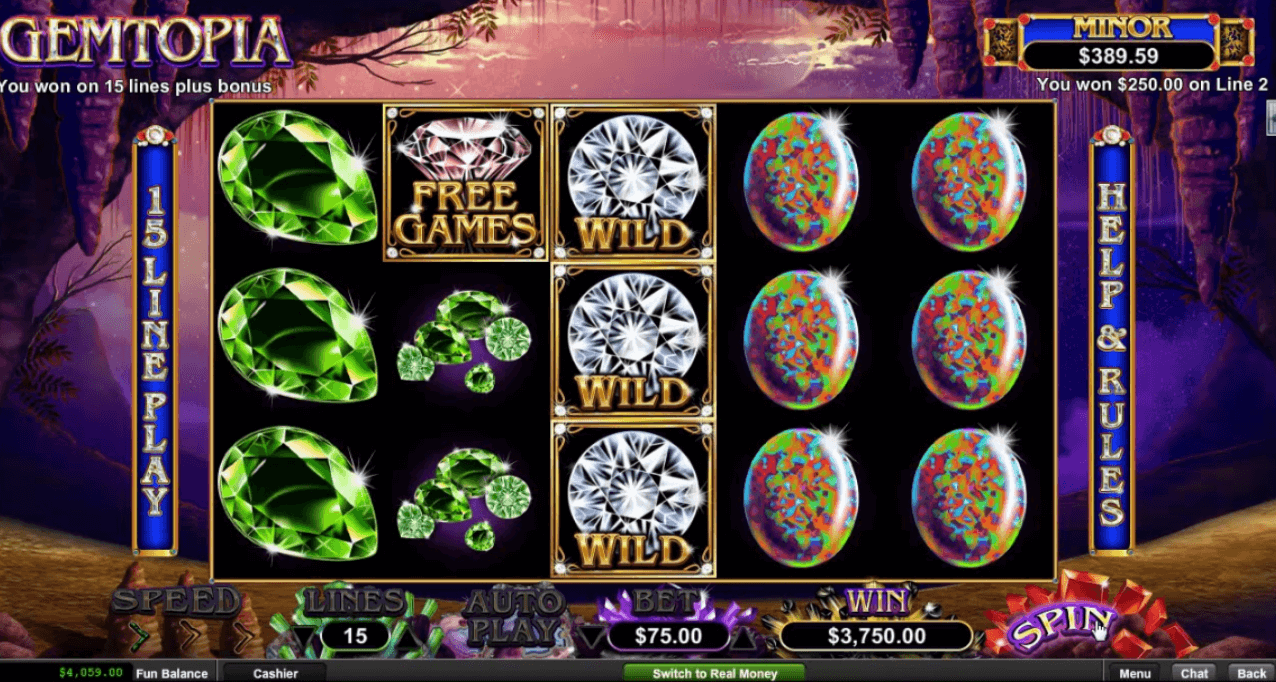 Gemtopia slot game screenshot